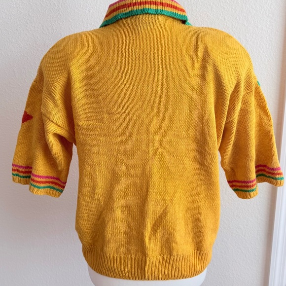 Yellow Floral Knit Polo Top - Vintage 80s - Picture 7 of 7